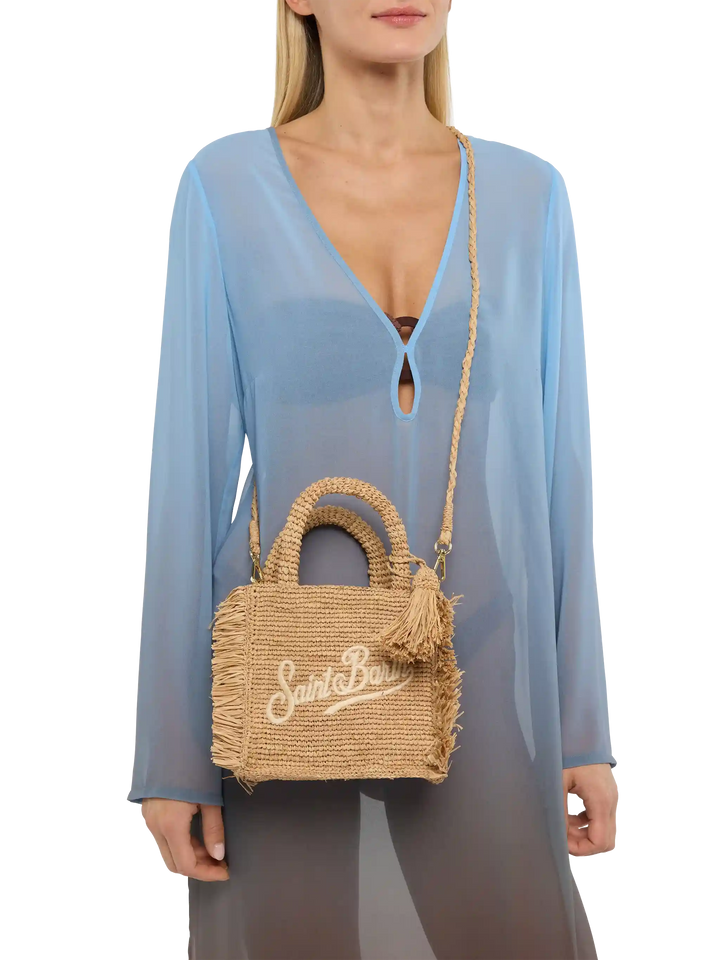 Mini Vanity Raffia Fringes bag with Saint Barth embroidery - MC2 Saint Barth