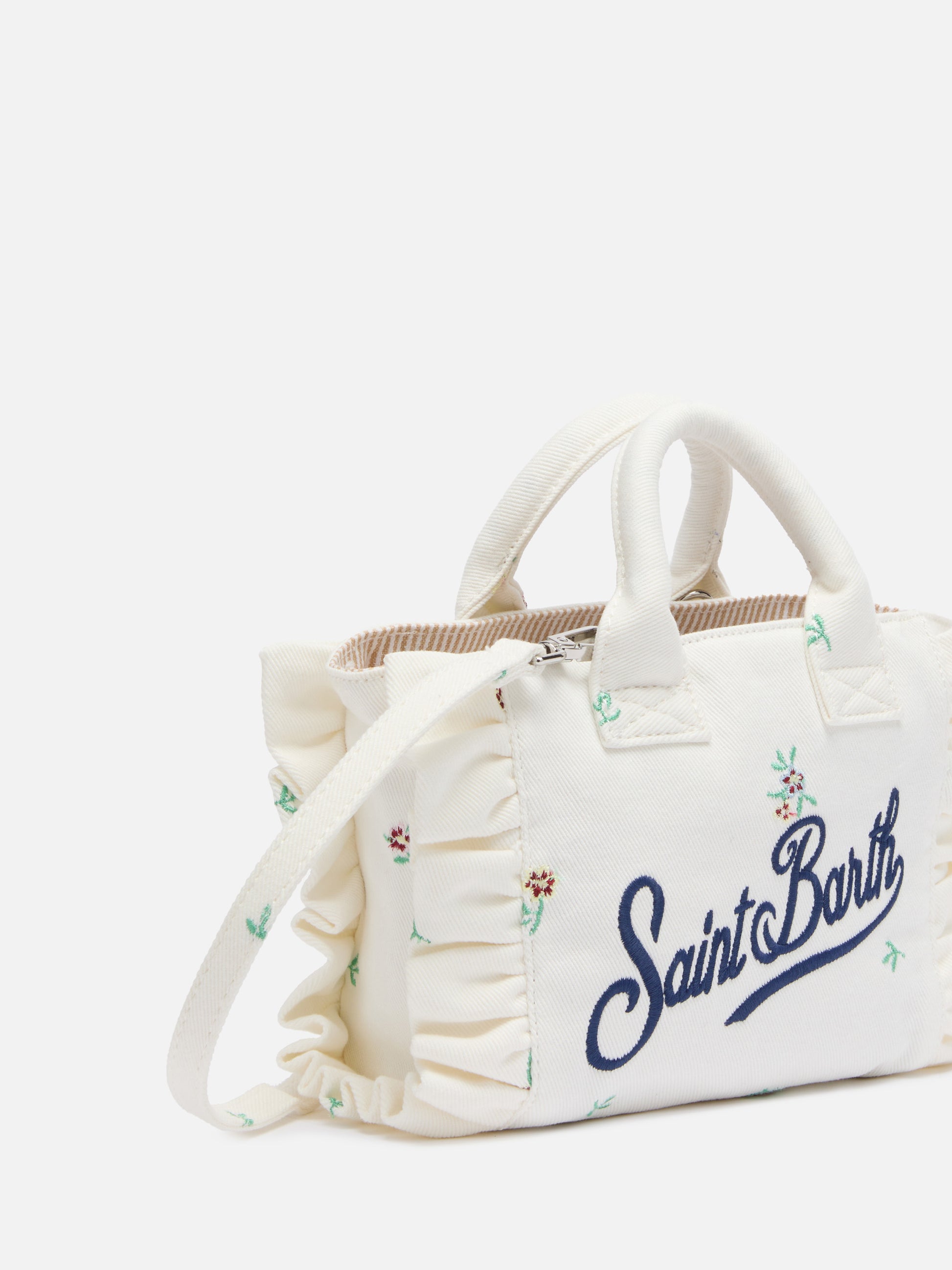 Mini Vanity Volant bag in denim with flower embroidery - MC2 Saint Barth