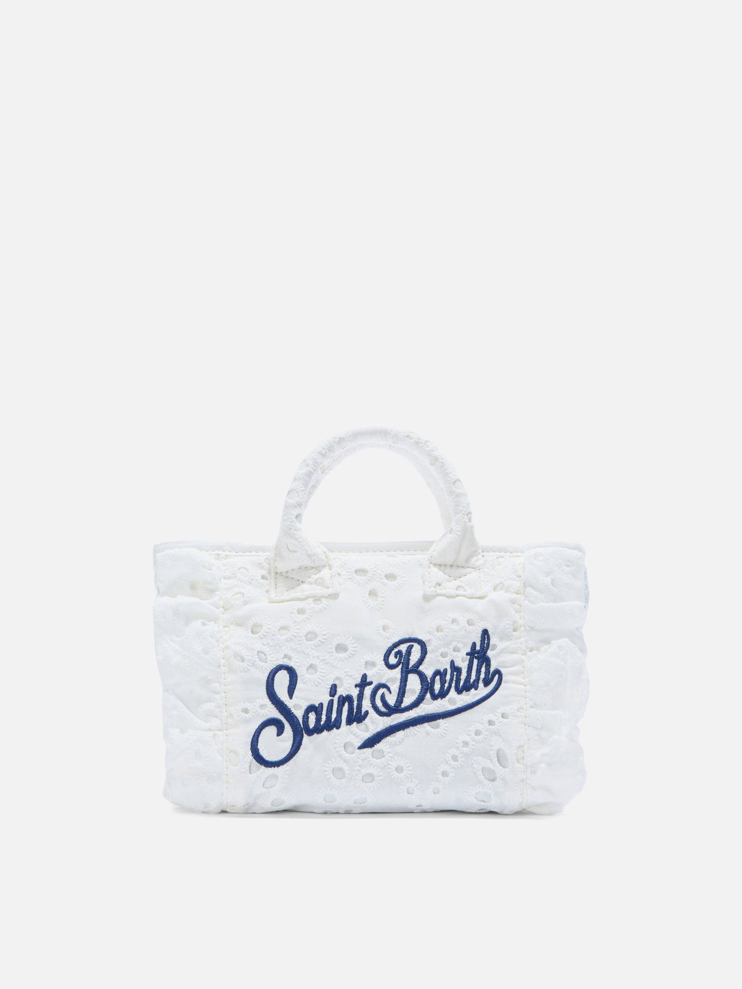 White Vanity mini volant bag in broderie anglaise cotton