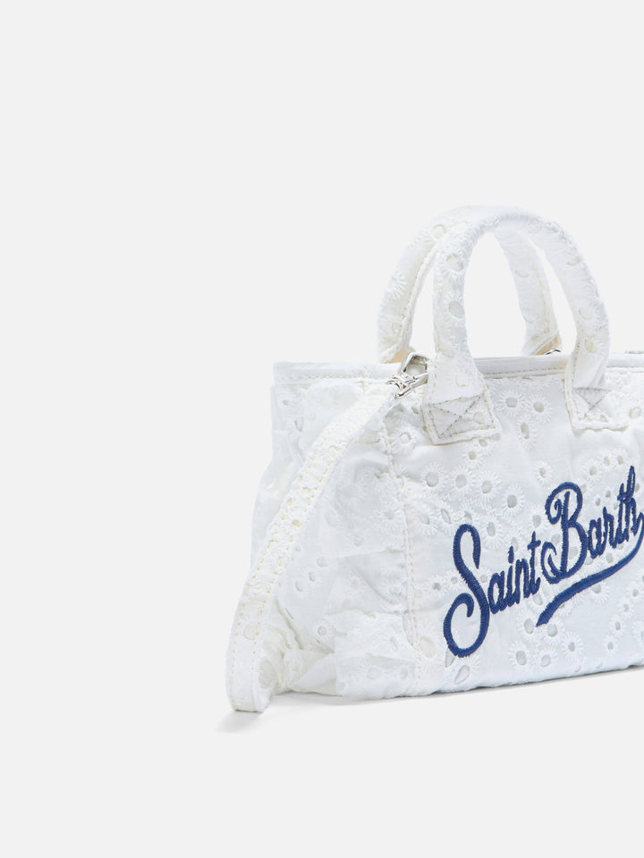 White Vanity mini volant bag in broderie anglaise cotton
