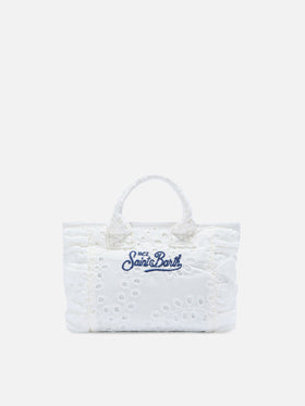 White Vanity mini volant bag in broderie anglaise cotton