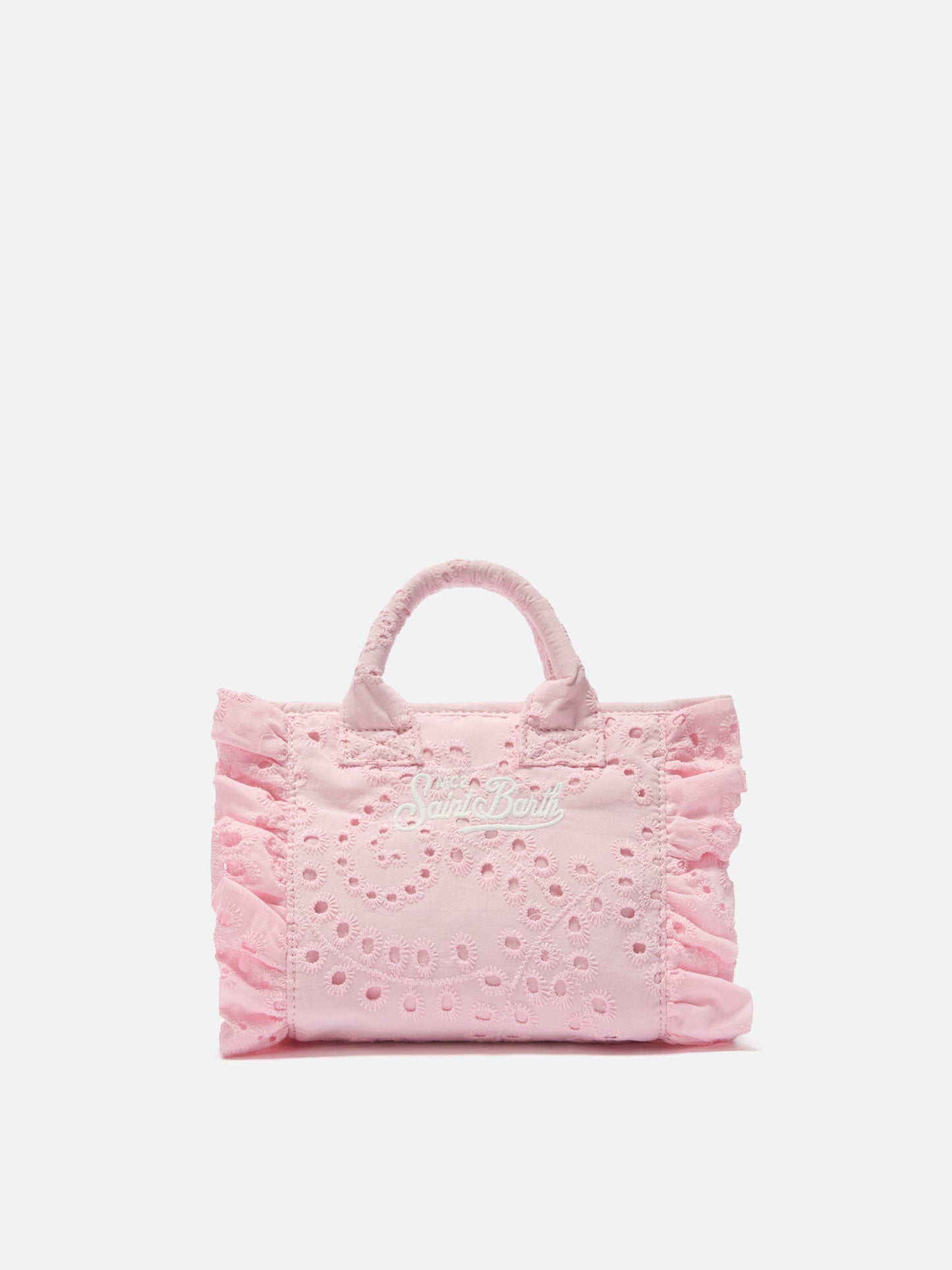 Pink Vanity mini volant bag in broderie anglaise cotton