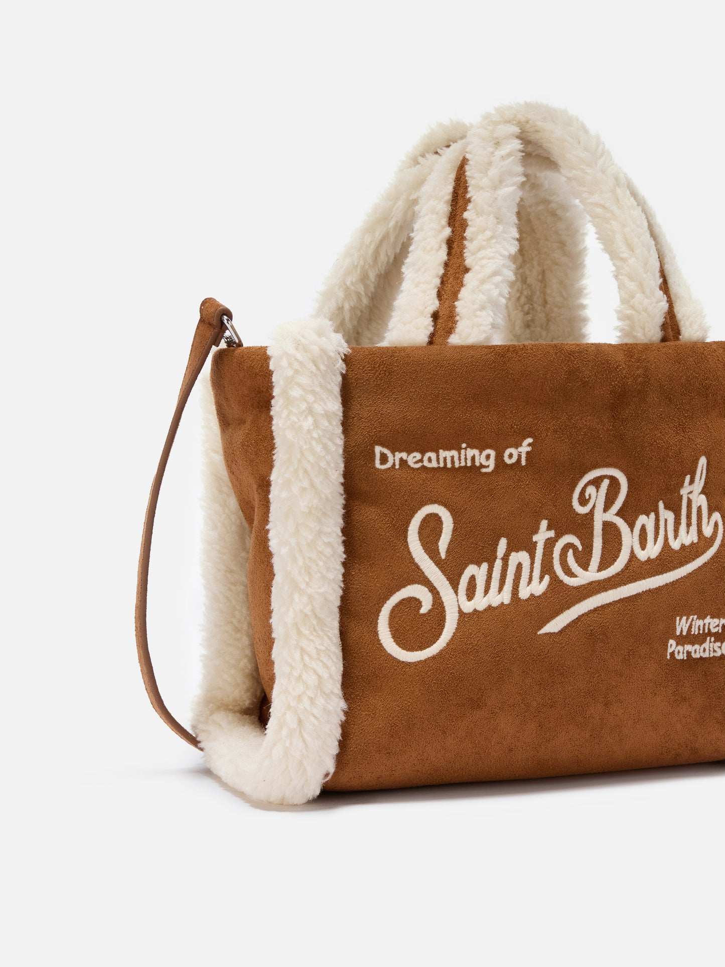 Vanity Mini Shearling Soft Handbag in camel shearling