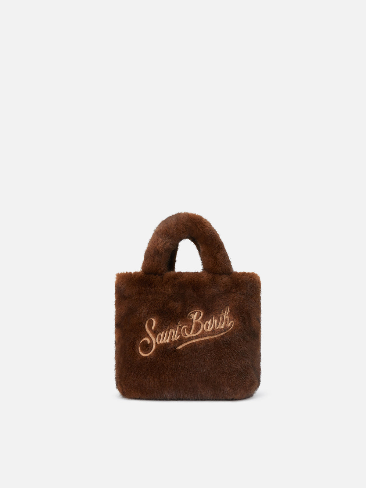 Sac Mini Vanity Soft marron en fausse fourrure avec broderie logo 