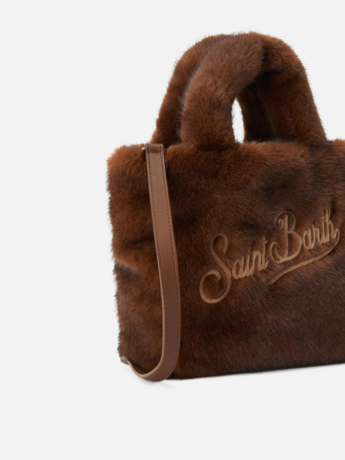 Sac Mini Vanity Soft marron en fausse fourrure avec broderie logo 