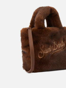Sac Mini Vanity Soft marron en fausse fourrure avec broderie logo 