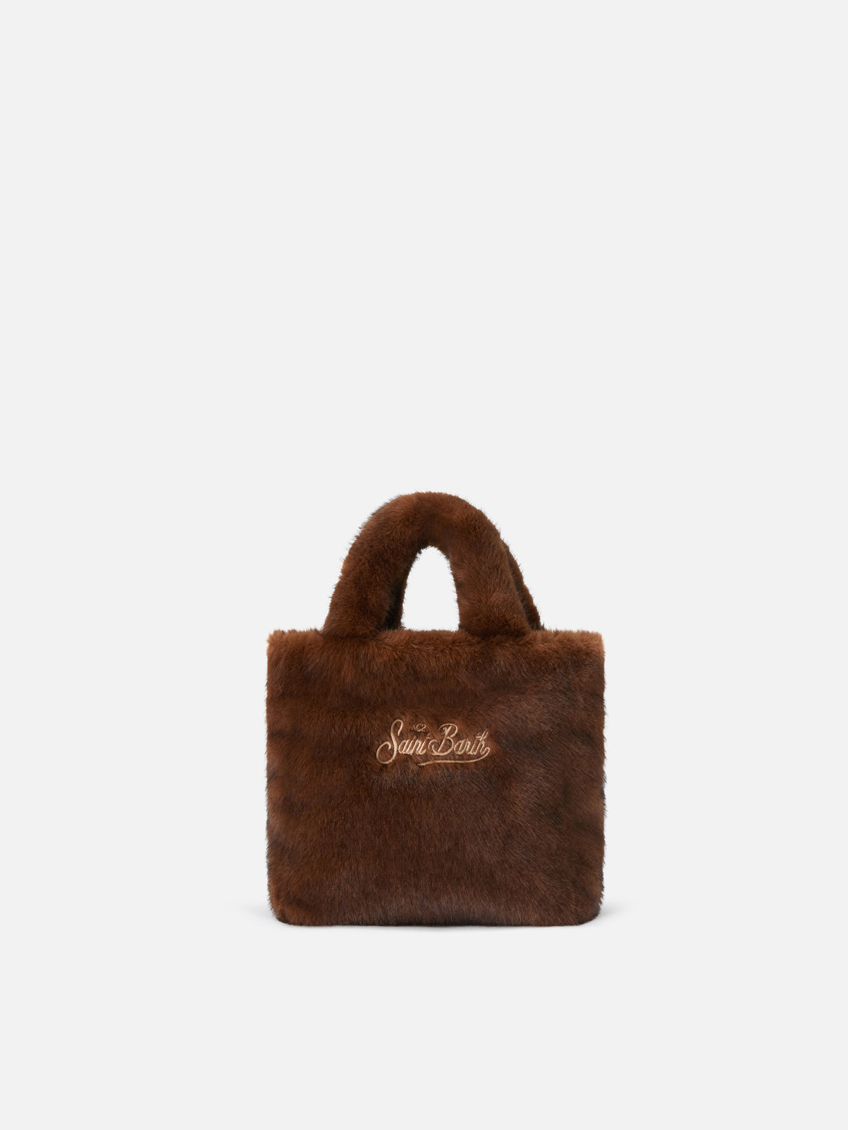Sac Mini Vanity Soft marron en fausse fourrure avec broderie logo 