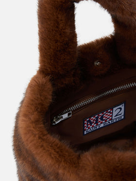 Sac Mini Vanity Soft marron en fausse fourrure avec broderie logo 