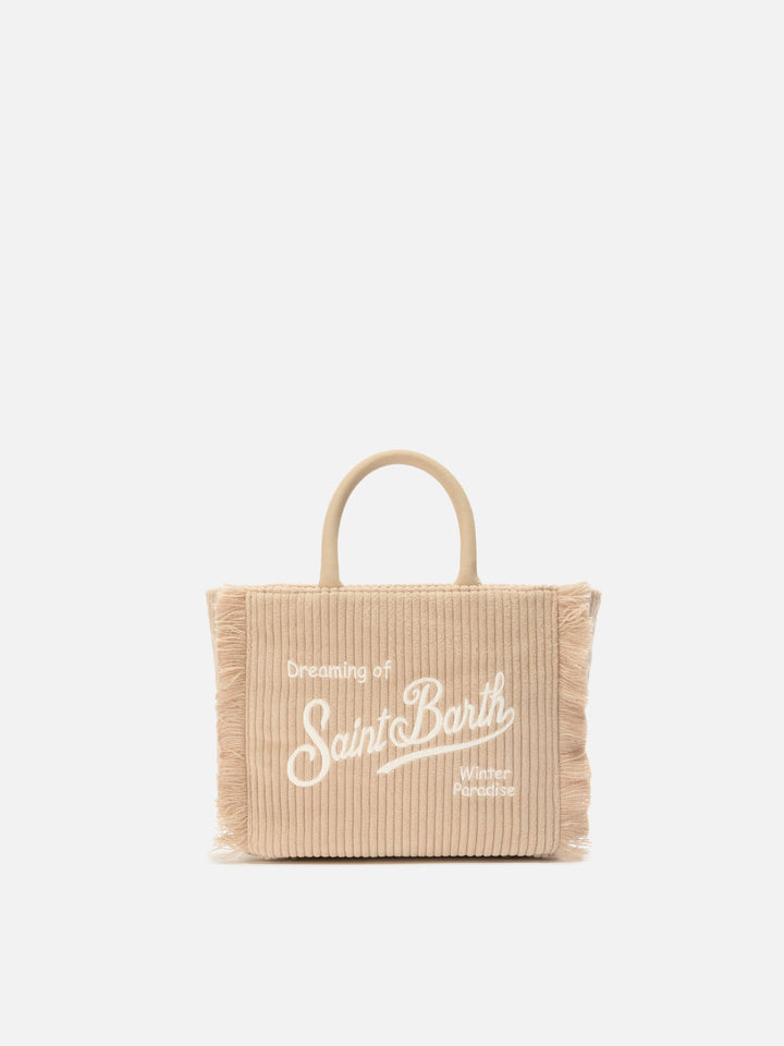 Vanity Mini Corduroy Handbag in beige corduroy velvet and faux suede