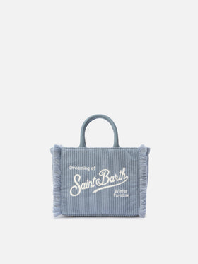 Vanity Mini Corduroy Handbag in powder blue corduroy velvet and faux suede