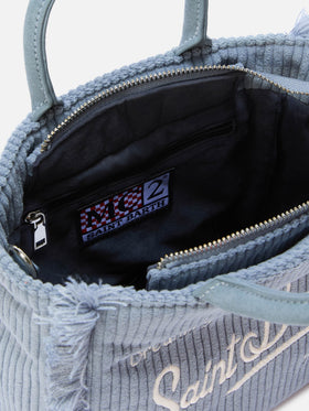 Vanity Mini Corduroy Handbag in powder blue corduroy velvet and faux suede