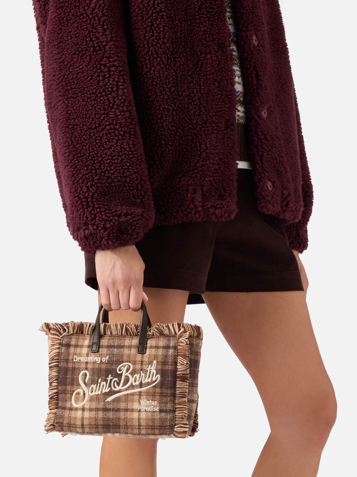Mini bolso Vanity en mezcla de lana con estampado tartán 
