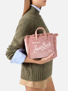 Mini Vanity bag rose en velours avec logo brodé 