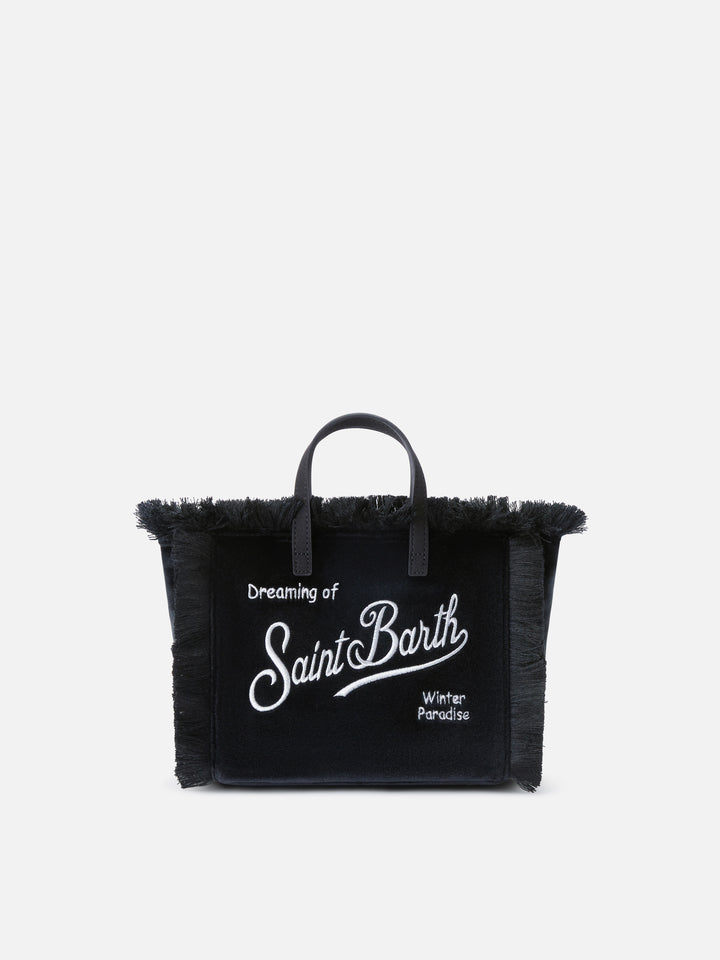 Borsa Mini Vanity nera in velluto con ricamo logo
