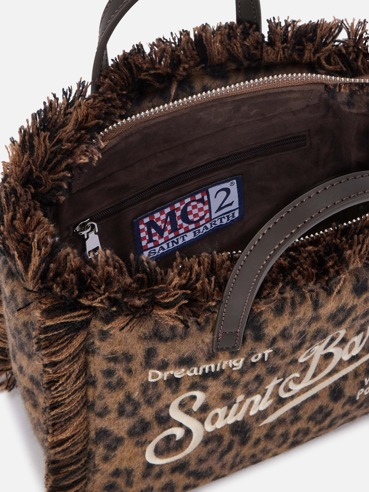 Mini Vanity felt bag with leopard print