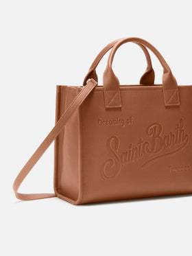 Große Vanity-Tasche, Schultertasche aus gehämmertem Kamelleder