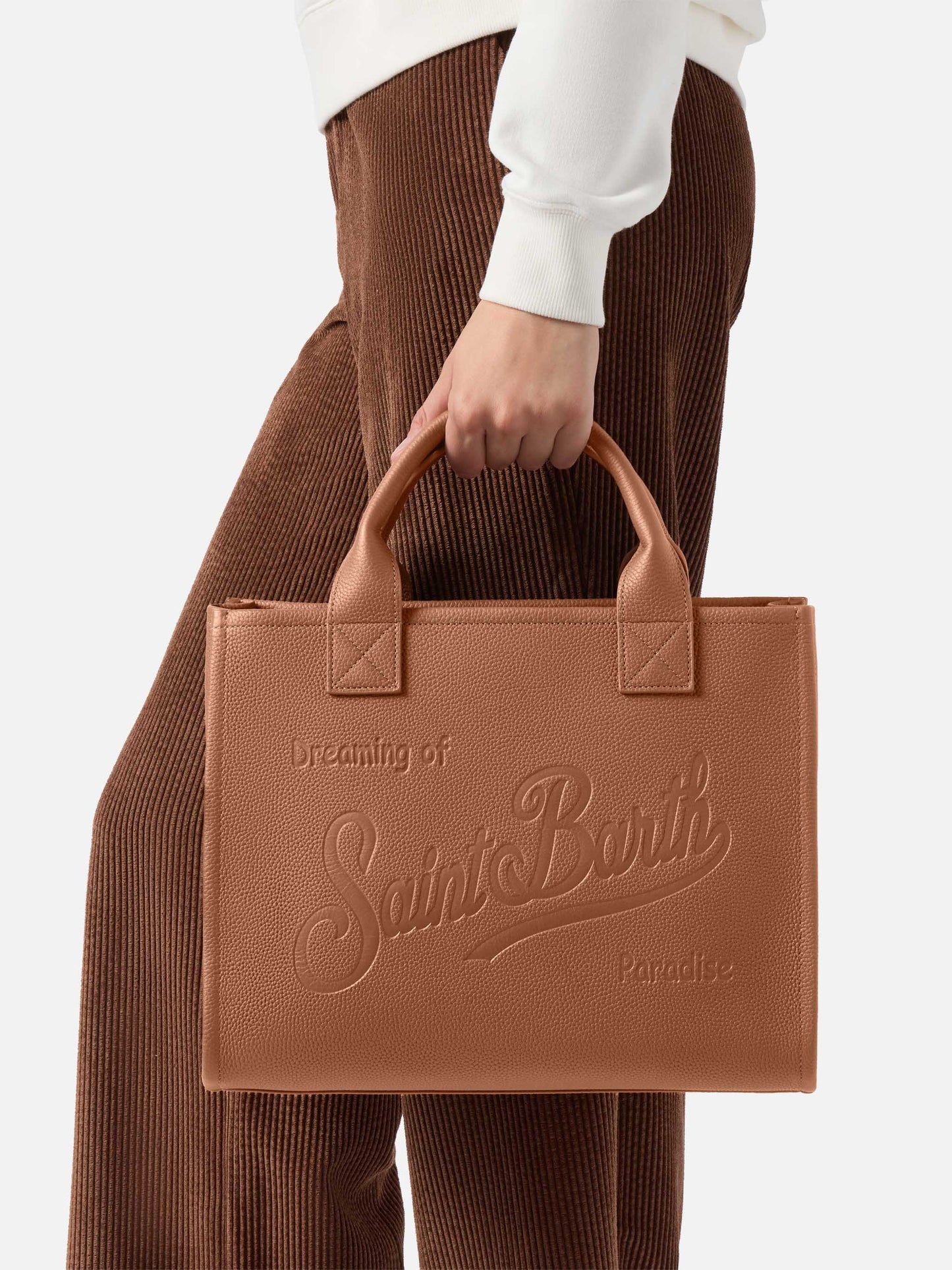 Große Vanity-Tasche, Schultertasche aus gehämmertem Kamelleder