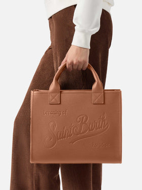 Große Vanity-Tasche, Schultertasche aus gehämmertem Kamelleder