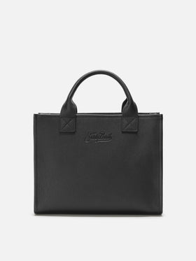 Vanity Bag Große Schultertasche aus schwarzem gehämmertem Leder