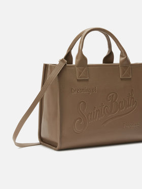 Große Vanity Bag Schultertasche aus braunem, gehämmertem Leder