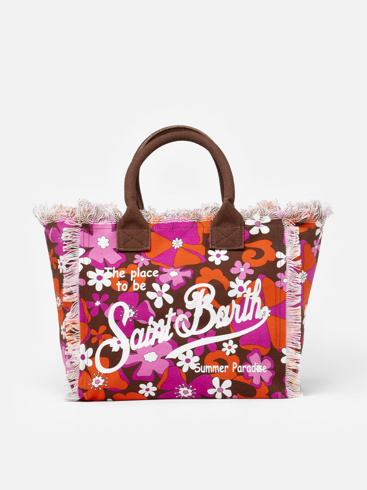 Cotton canvas tote bag with retro flower print - MC2 Saint Barth