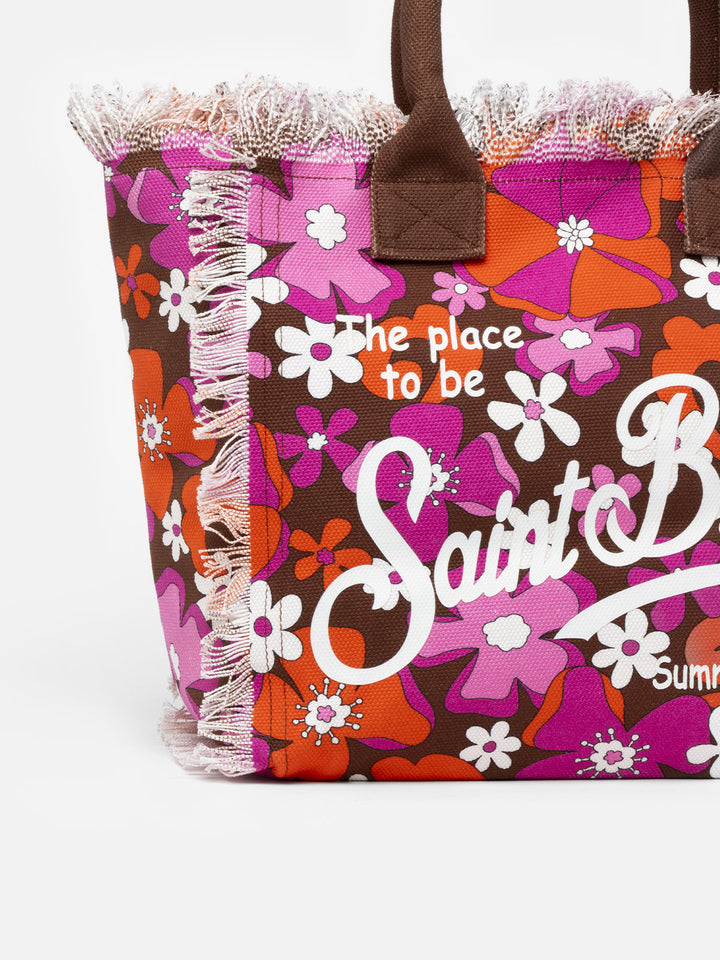 Cotton canvas tote bag with retro flower print - MC2 Saint Barth