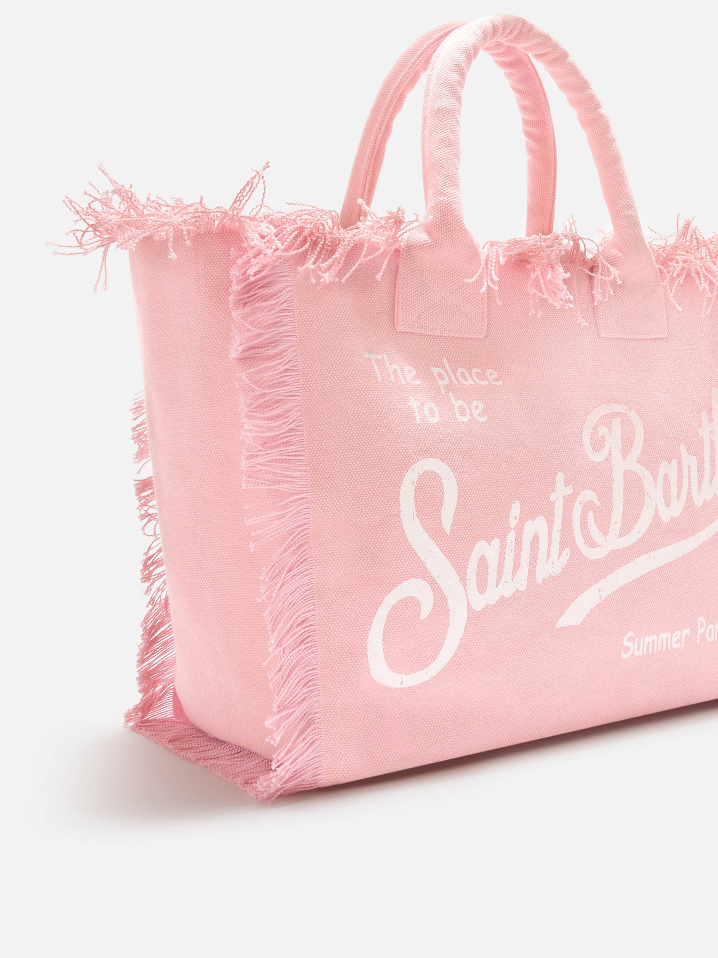 Pink canvas Vanity regular bag with fringes