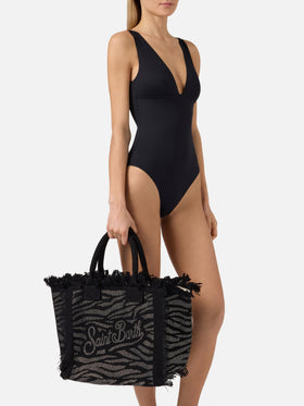 Regular Vanity canvas bag in animalier print with rhinestones