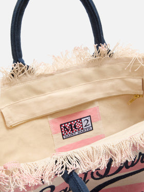 Regular Vanity canvas bag with pink horizontal stripes