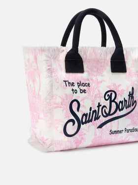 Regular Vanity canvas bag with pink toile de Jouy print