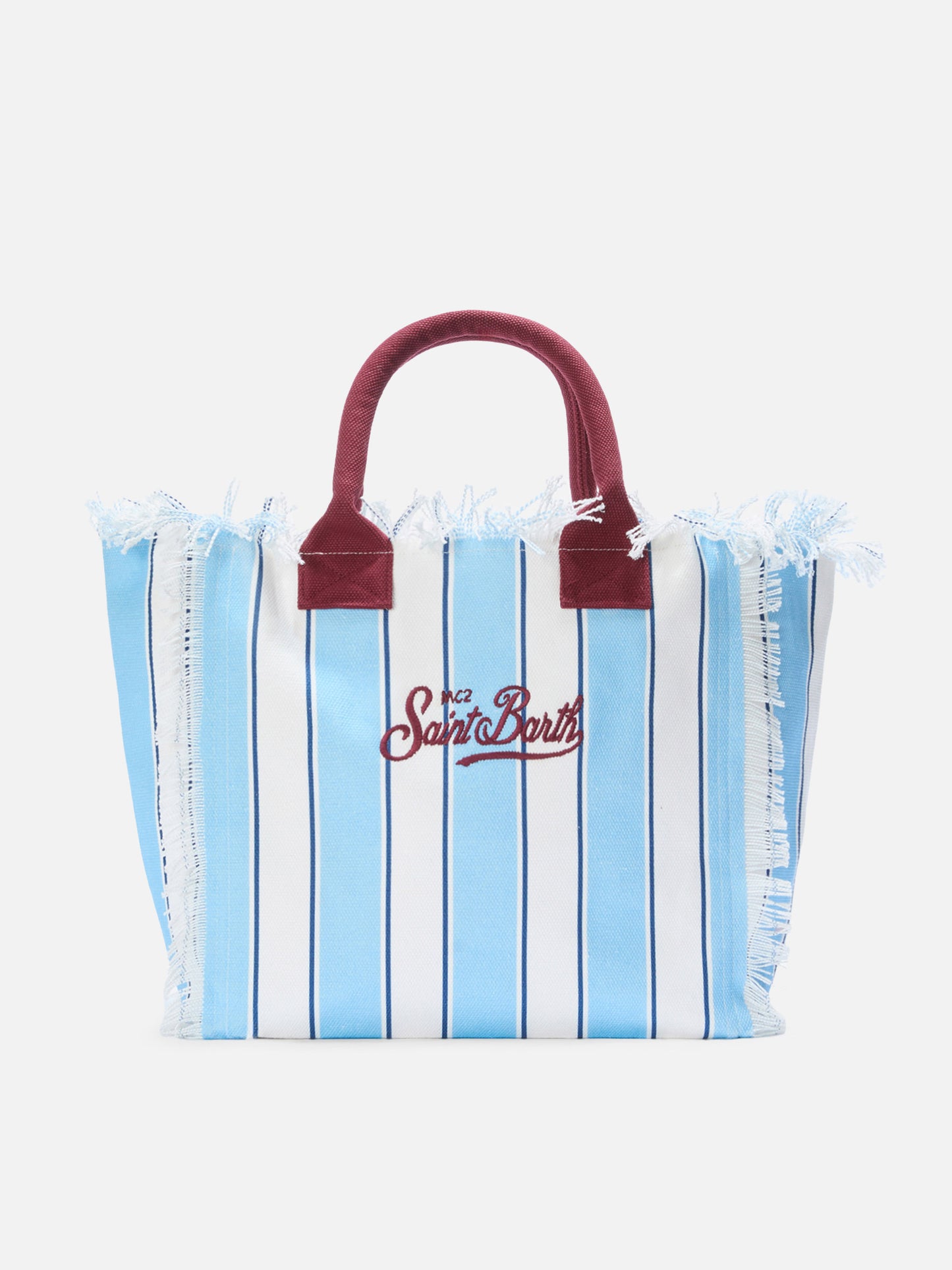 Canvas Vanity regular bag with light blue stripes and bordeaux details