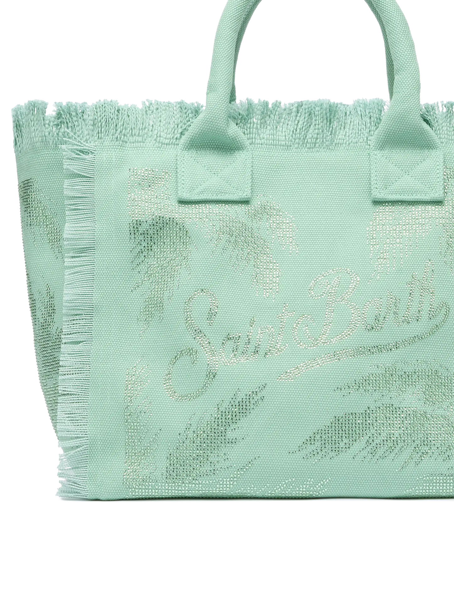 Sage green cotton canvas Vanity tote bag with palm rhinestone embellishment - MC2 Saint Barth