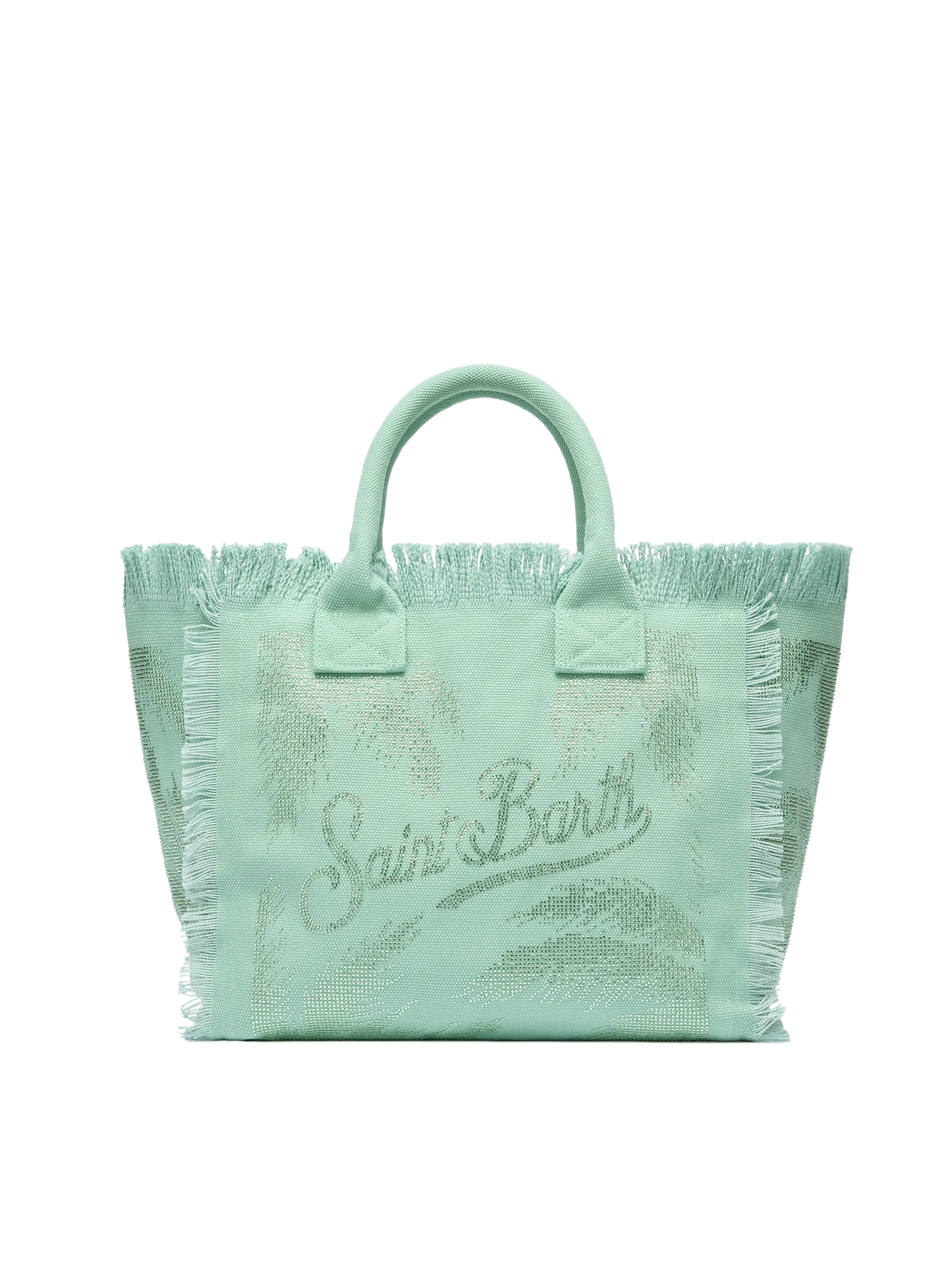 Sage green cotton canvas Vanity tote bag with palm rhinestone embellishment - MC2 Saint Barth