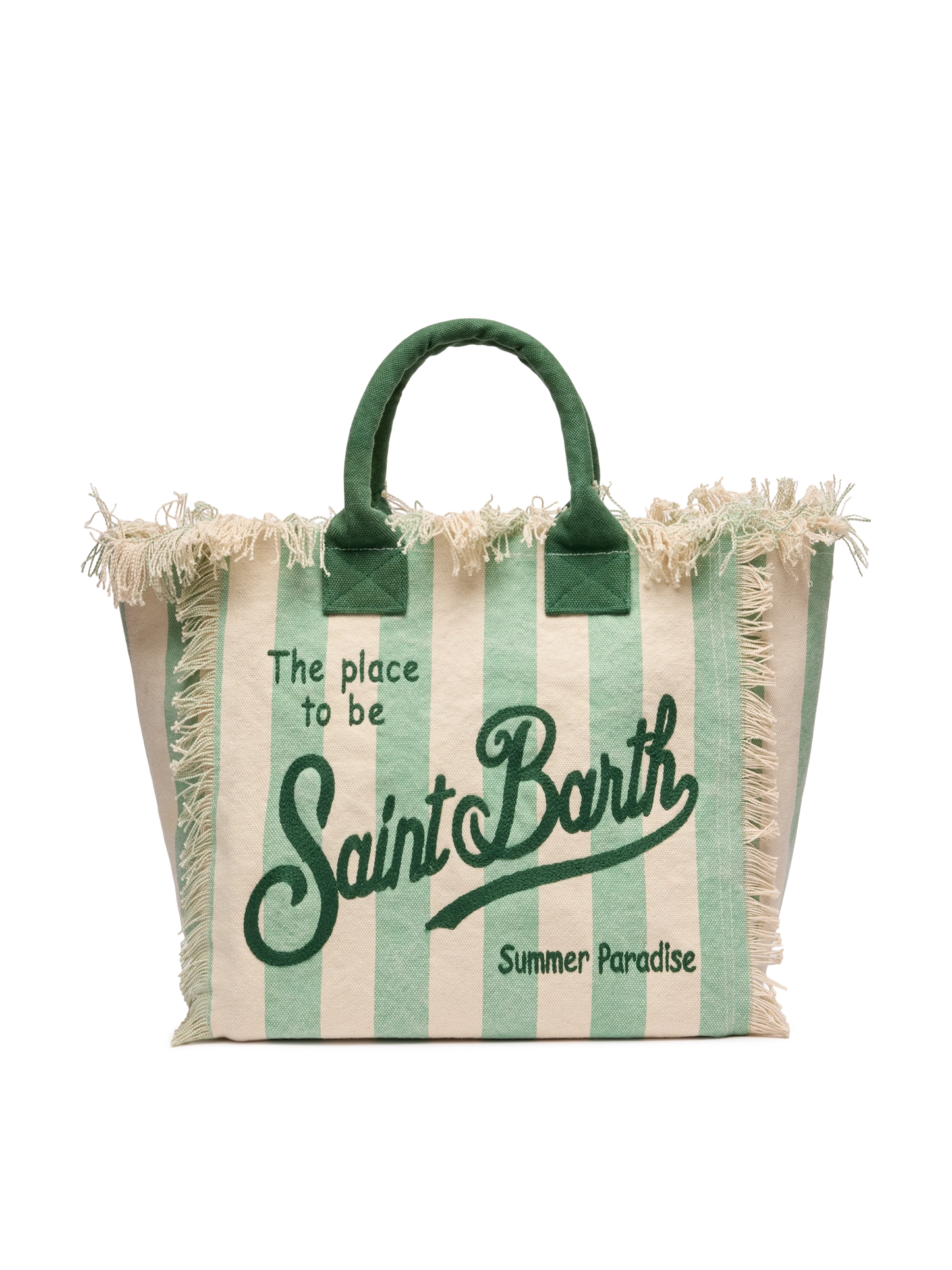 Cotton canvas Vanity tote bag with sage green striped print - MC2 Saint Barth