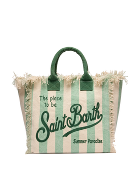 Cotton canvas Vanity tote bag with sage green striped print - MC2 Saint Barth