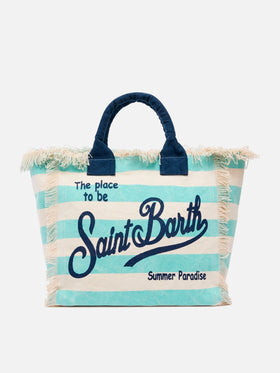 Vanity-Einkaufstasche aus Baumwollcanvas mit wassergrünem Streifendruck