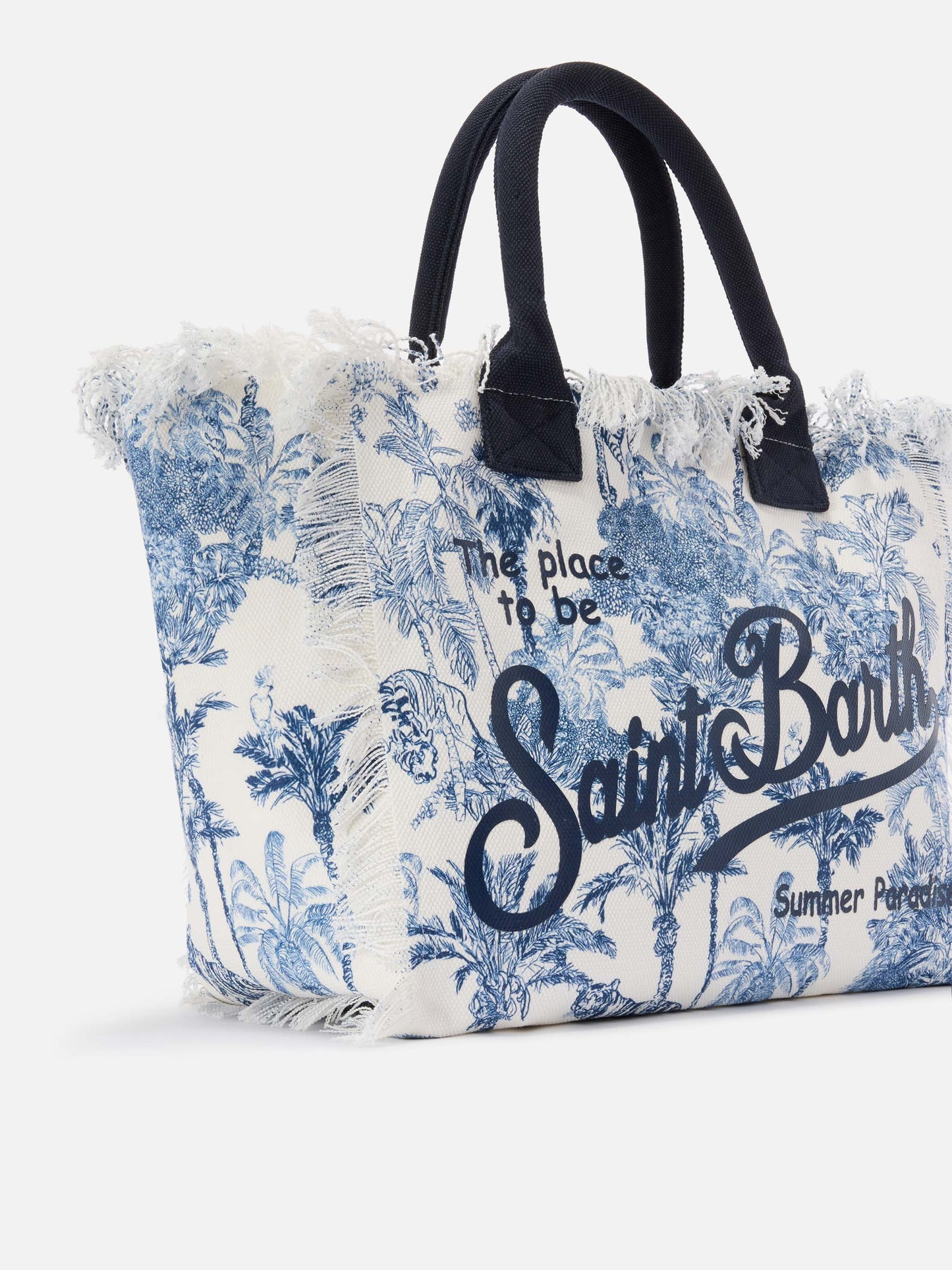 Sac Vanity classique en toile avec imprimé toile de Jouy bleu 