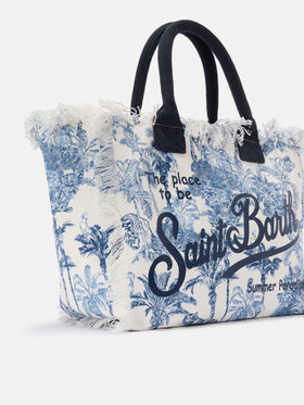 Sac Vanity classique en toile avec imprimé toile de Jouy bleu 