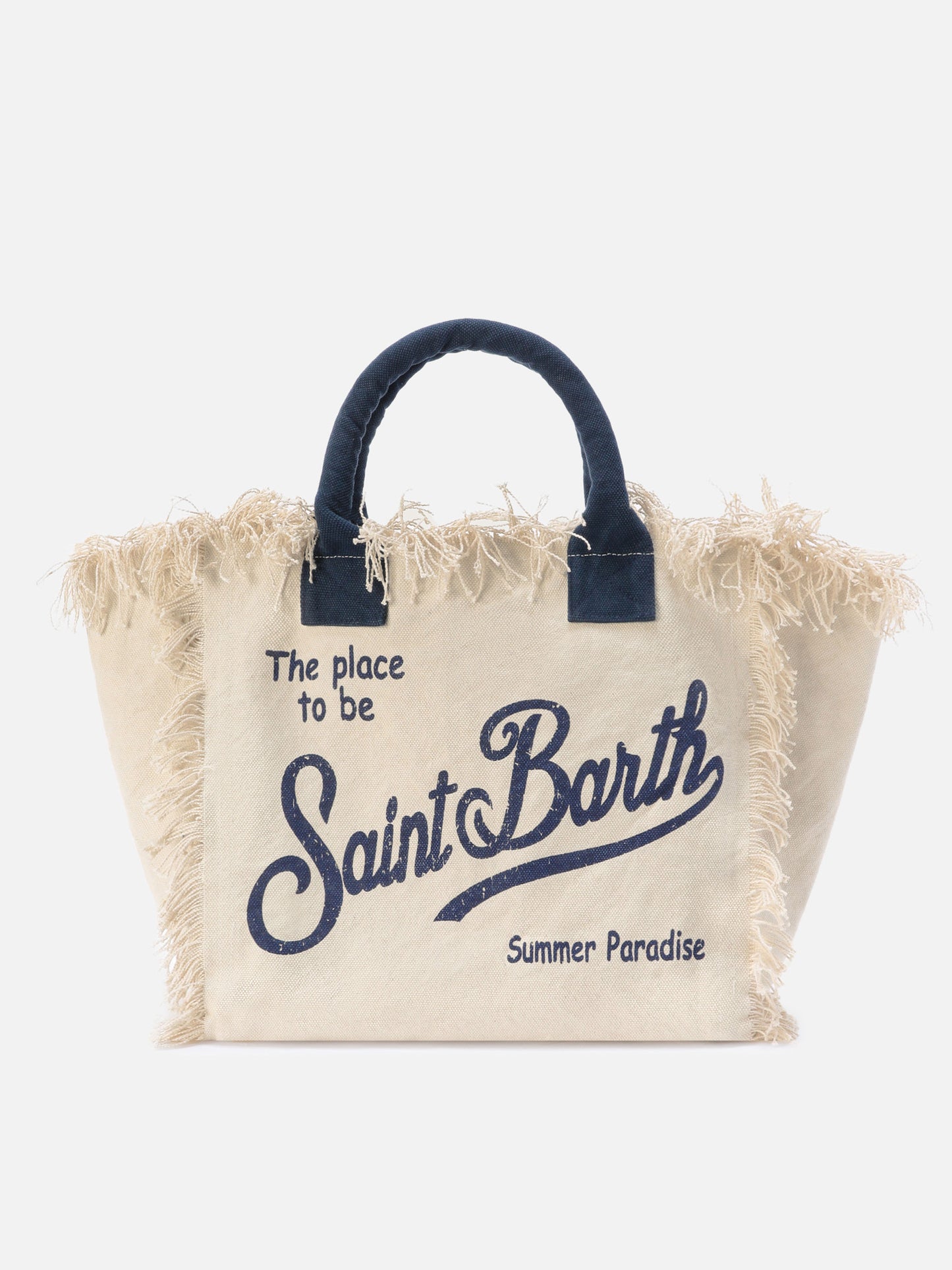 White canvas Vanity regular bag with fringes