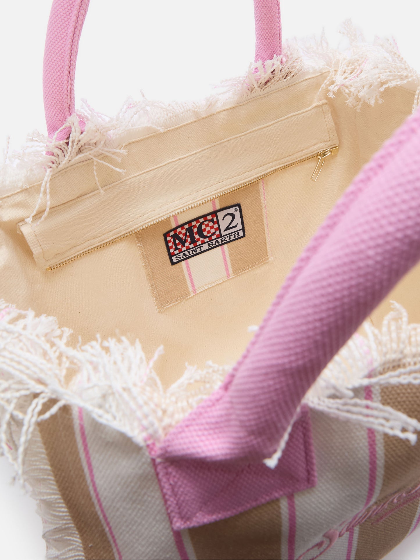 Regular Vanity canvas bag with beige vertical stripes