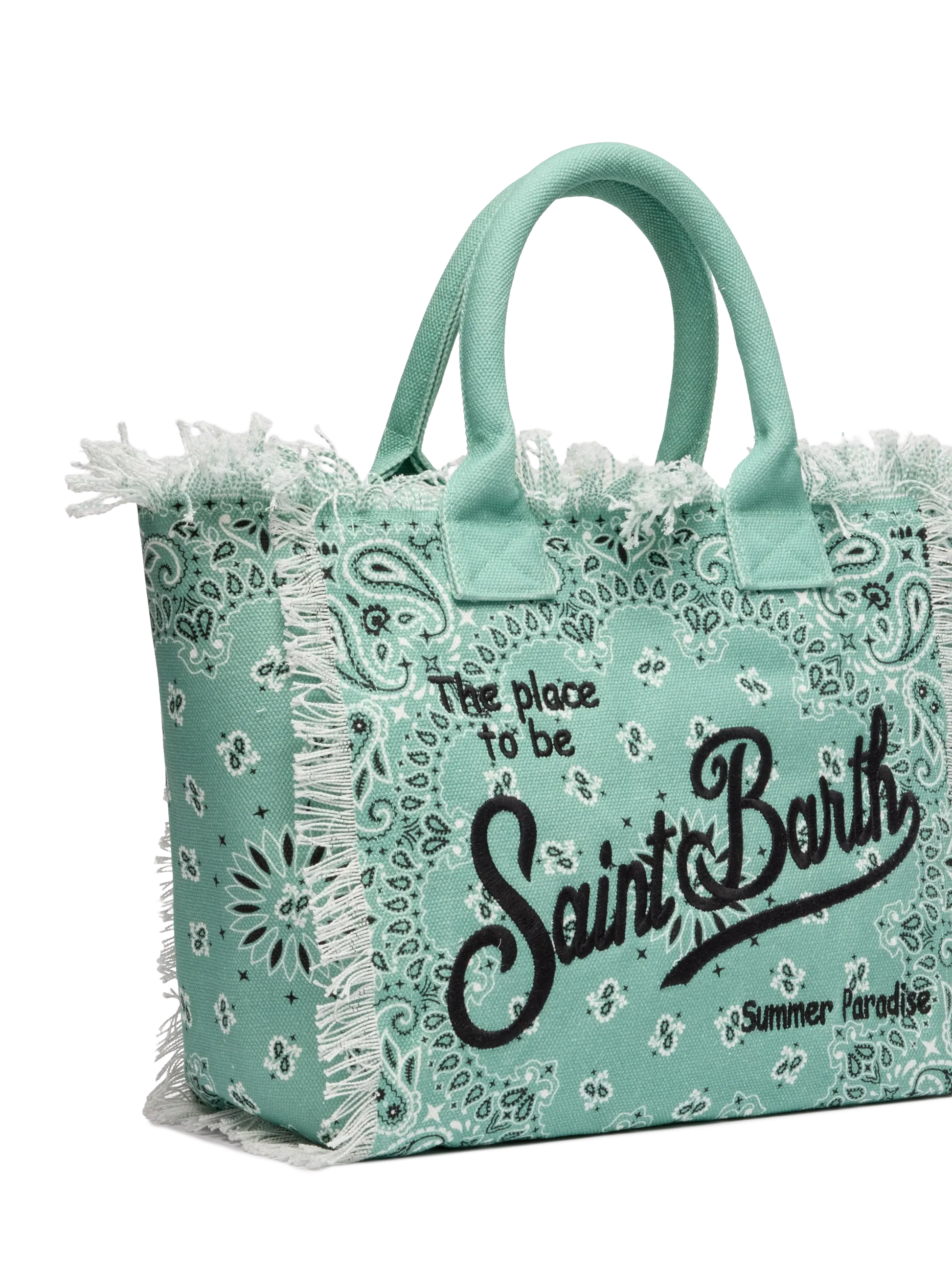 Sage green cotton canvas Vanity tote bag with badanna print - MC2 Saint Barth