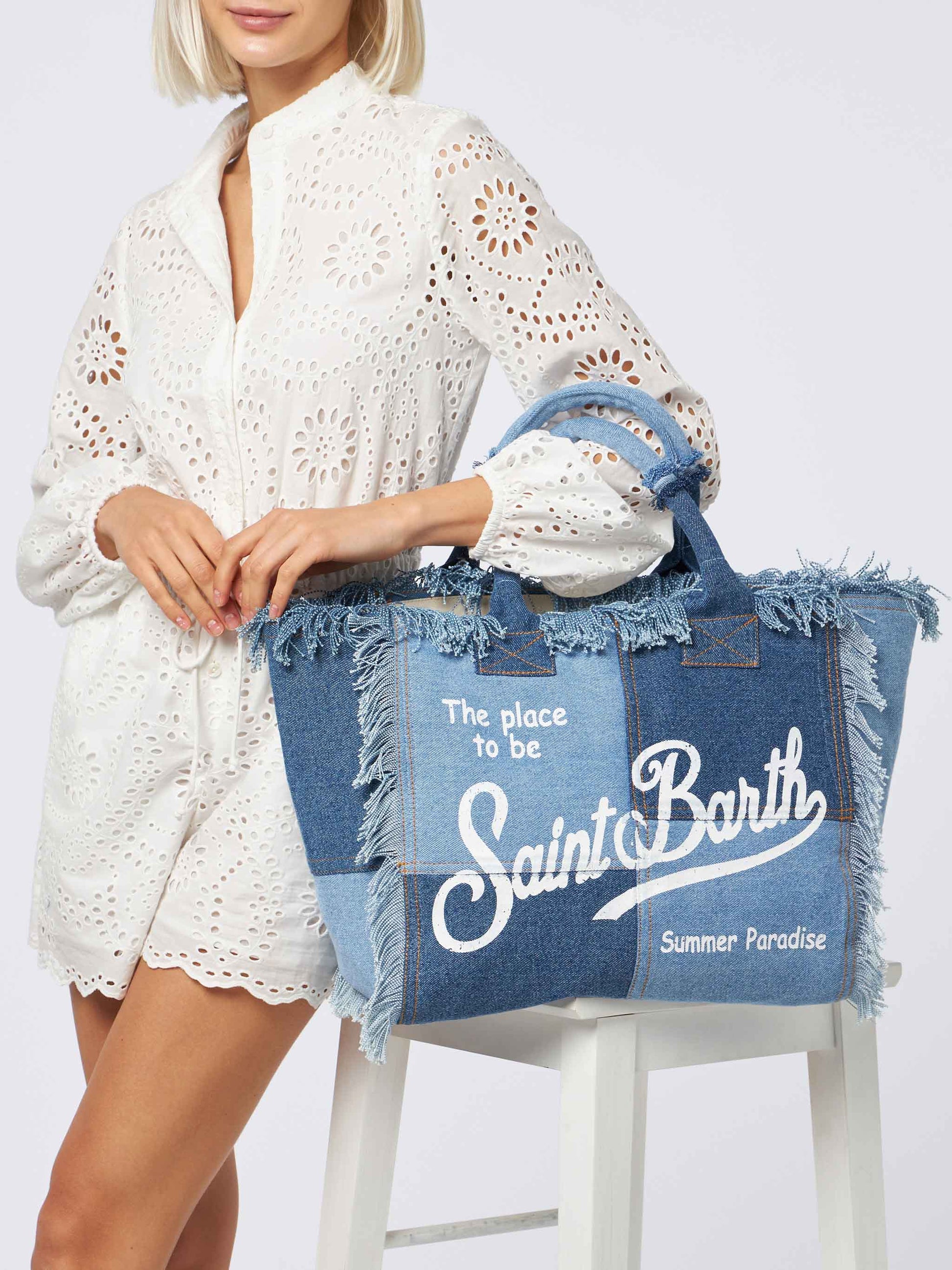 Denim patchwork cotton canvas Vanity tote bag - MC2 Saint Barth
