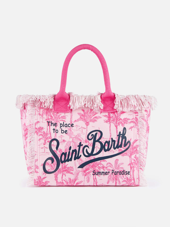 Pink cotton canvas Vanity tote bag with toile de jouy print - MC2 Saint Barth