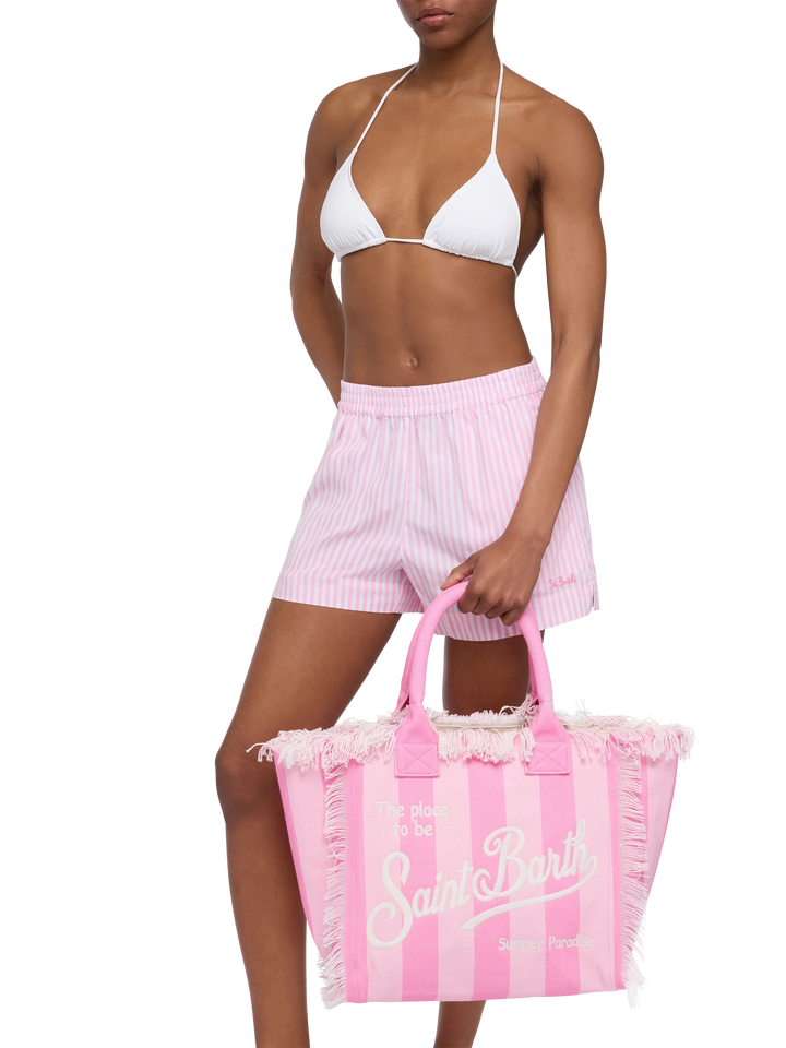 Cotton canvas Vanity tote bag with pink striped print - MC2 Saint Barth