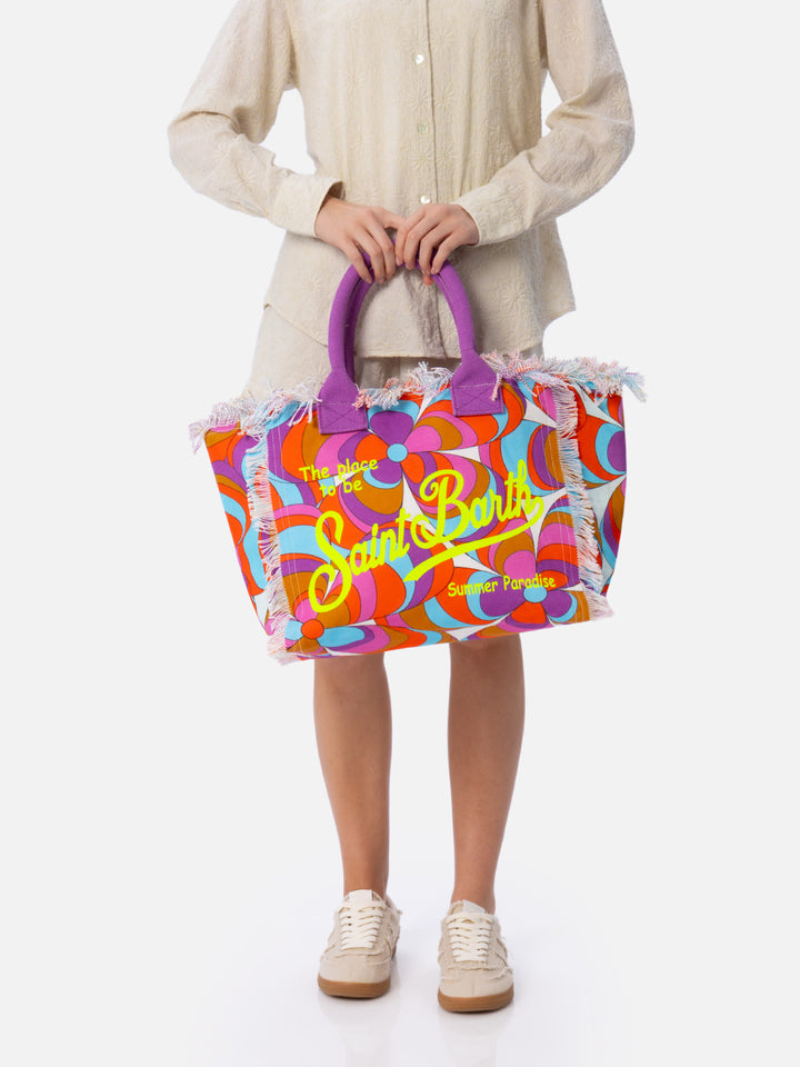 Cotton canvas Vanity tote bag with daisy print