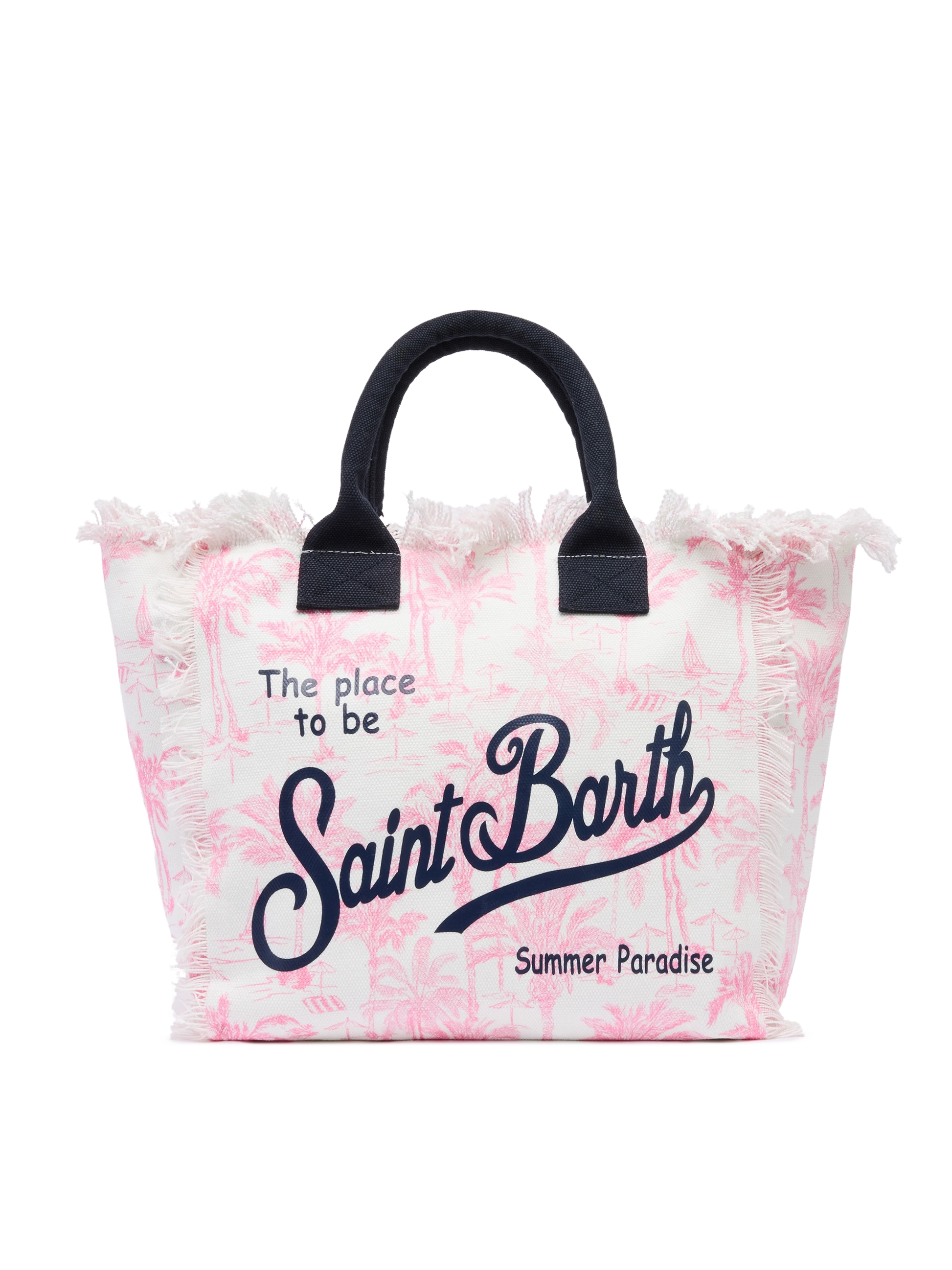 Pink cotton canvas Vanity tote bag with toile de jouy print - MC2 Saint Barth