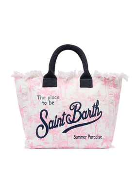 Pink cotton canvas Vanity tote bag with toile de jouy print - MC2 Saint Barth