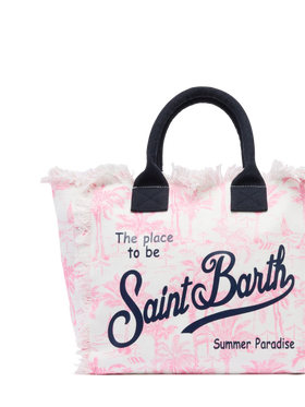 Pink cotton canvas Vanity tote bag with toile de jouy print - MC2 Saint Barth