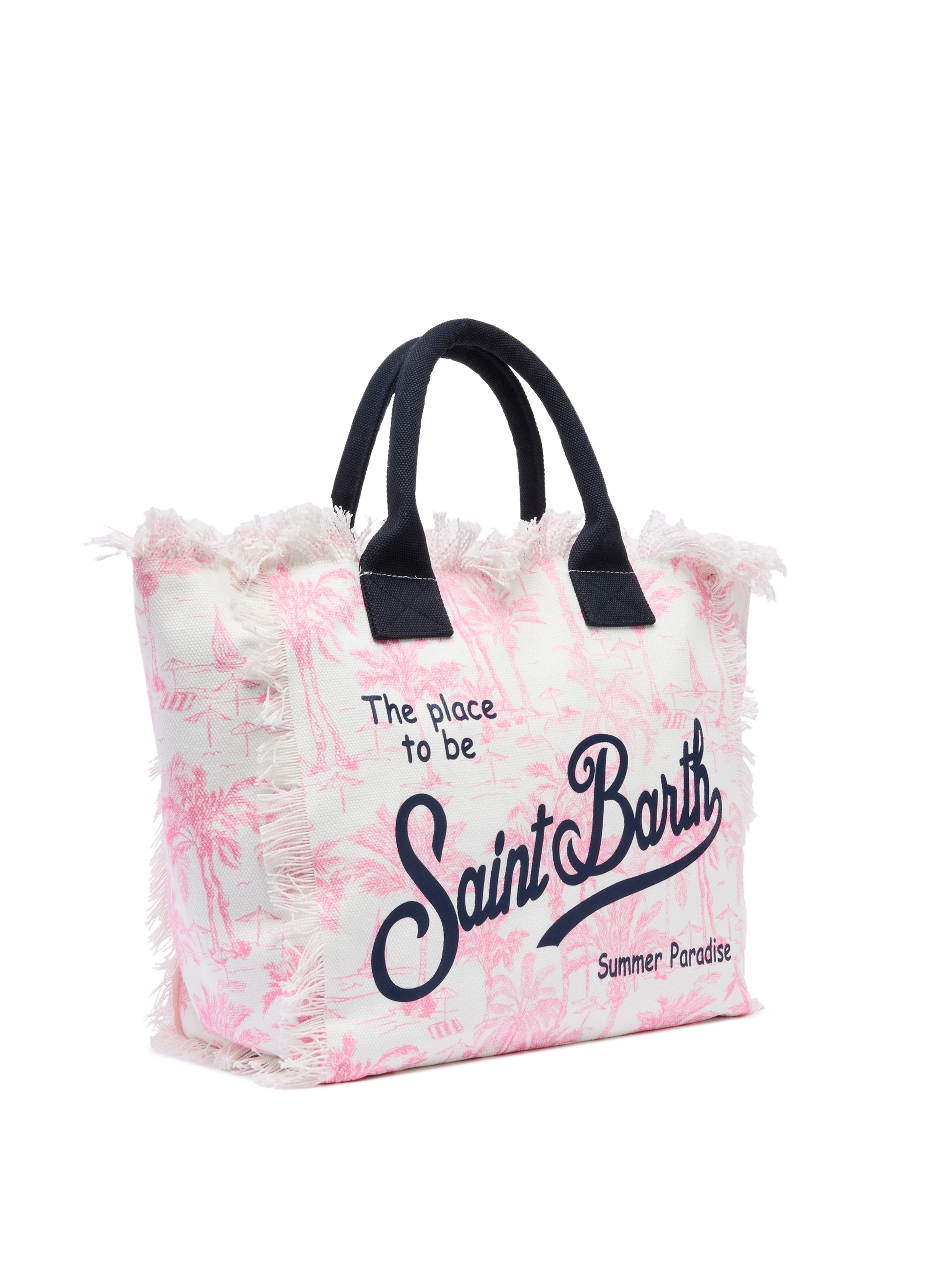 Pink cotton canvas Vanity tote bag with toile de jouy print - MC2 Saint Barth
