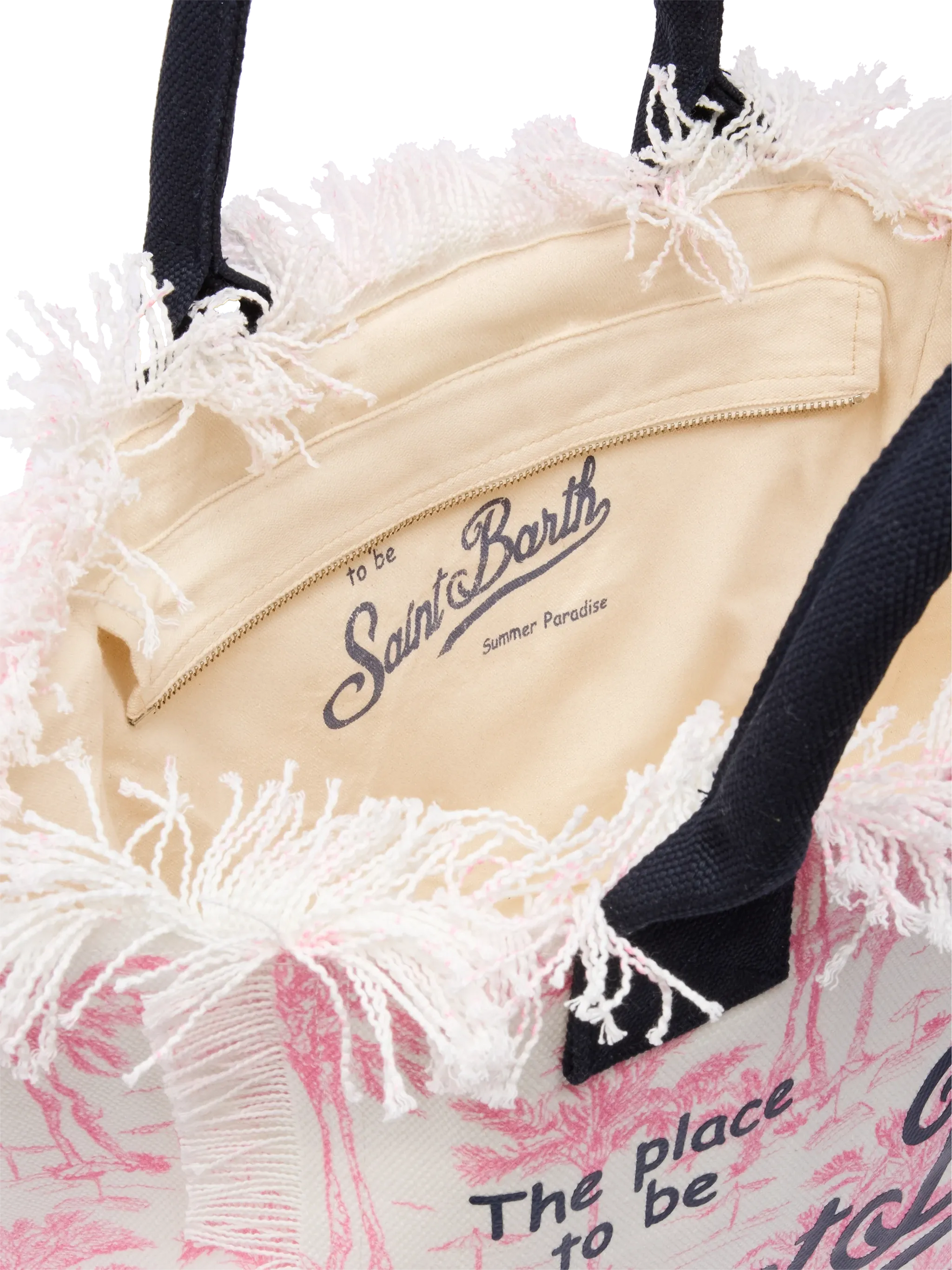 Pink cotton canvas Vanity tote bag with toile de jouy print - MC2 Saint Barth